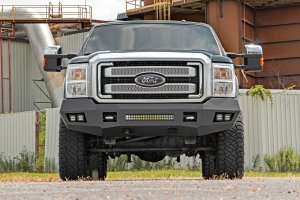 Ford F-350 Super Duty Front Bumper - Rough Country - LED with Cubes and Light Bar - Flat Black - '11-'16 Ford F-350 Super Duty Front Bumper - Rough Country - LED with Cubes and Light Bar - Flat Black - '11-'16